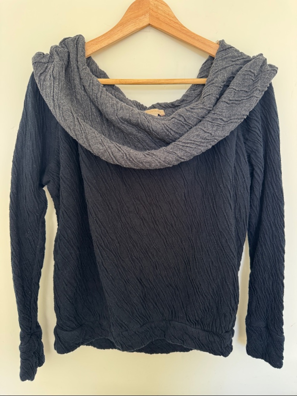 Anthropologie Off-the-Shoulder Sweater in Black with Gray Cowl